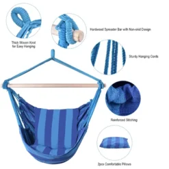 Costway Hammock Rope Chair Patio Porch Yard Tree Hanging Air Swing Outdoor (Blue) 15 Costway Hammock Rope Chair Patio Porch Yard Tree Hanging Air Swing Outdoor (Blue) -Outdoor Garden Store GUEST 190e8bb4 0839 4632 8943 4362c2c93647