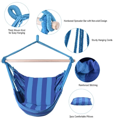 Costway Hammock Rope Chair Patio Porch Yard Tree Hanging Air Swing Outdoor (Blue) 7 Costway Hammock Rope Chair Patio Porch Yard Tree Hanging Air Swing Outdoor (Blue) - Image 7