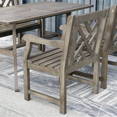 Azen 5pc Outdoor Reynard Durable Farmhouse Acacia Hardwood Dining Set Gray Wash 4 Azen 5pc Outdoor Reynard Durable Farmhouse Acacia Hardwood Dining Set Gray Wash - Image 4