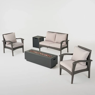 Kahala 5pc Wicker Chat Set With Fire Table - Christopher Knight Home 8 Kahala 5pc Wicker Chat Set With Fire Table - Christopher Knight Home - Image 8