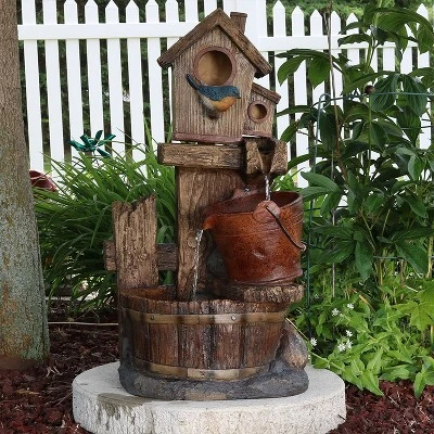 Sunnydaze Decor Sunnydaze 26"H Electric Polyresin Bluebird House And Buckets Outdoor Water Fountain 1 Sunnydaze Decor Sunnydaze 26"H Electric Polyresin Bluebird House And Buckets Outdoor Water Fountain