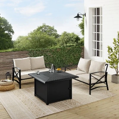 Kaplan 3pc Outdoor Conversation Set With Fire Table & 2 Loveseats - Oatmeal - Crosley 6 Kaplan 3pc Outdoor Conversation Set With Fire Table & 2 Loveseats - Oatmeal - Crosley - Image 6