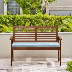 Farmhouse Slatted Eucalyptus Wood Garden Bench - Vifah -Outdoor Garden Store GUEST 1aae16ba b433 4949 9da4 bdbc712141ca