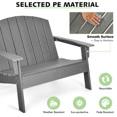 Costway Patio Adirondack Chair Loveseat Bench HDPE Weather Resistant Deck Grey 4 Costway Patio Adirondack Chair Loveseat Bench HDPE Weather Resistant Deck Grey - Image 4