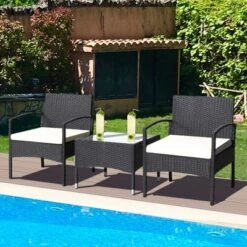 Tangkula 3PCS Wicker Rattan Furniture Patio Coffee Table Chair W/ Washable Cushion -Outdoor Garden Store GUEST 1afe3ddf eaf0 4c50 a85a 520c2bf79ed8