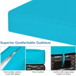 Costway 2PCS Patio Rattan Ottoman Cushioned Seat W/ Foot Rest Turquoise -Outdoor Garden Store GUEST 1b6833a6 ce0a 4a83 ab09 5ce238ef5d6b