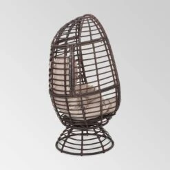 Pitner Wicker Swivel Egg Chair - Dark Brown/Beige - Christopher Knight Home -Outdoor Garden Store GUEST 1c2828fc a58b 400a 837d 96dd429ae1a3