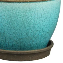 Southern Patio Cadiz 8 Inch Round Crackled Ceramic Indoor Or Outdoor Garden Planter Pot With Saucer For Flowers And Plants, Teal (3 Pack) -Outdoor Garden Store GUEST 1c8d1f6c 4269 4552 a3c8 c220dedc7633