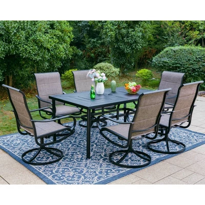 7pc Outdoor Dining Set With Padded Swivel Chairs & Metal Rectangle Table With Umbrella Hole - Gray - Captiva Hole 1 7pc Outdoor Dining Set With Padded Swivel Chairs & Metal Rectangle Table With Umbrella Hole - Gray - Captiva Hole