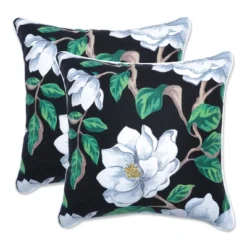 Set Of 2 Magnolia Outdoor/Indoor Throw Pillows Black - Pillow Perfect -Outdoor Garden Store GUEST 1ce53d09 5396 48e5 8da4 9cd8d9f2fe7e