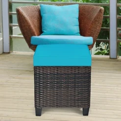 Costway 2PCS Patio Rattan Ottoman Cushioned Seat W/ Foot Rest Turquoise -Outdoor Garden Store GUEST 1d85fa1b e6b6 4530 868c 8700272c3750