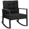 Costway Patio Rattan Rocker Chair Outdoor Glider Rocking Chair Cushion Lawn NavyBlackGrey