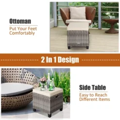 Costway 2PCS Patio Rattan Cushioned Ottoman Seat Foot Rest Table -Outdoor Garden Store GUEST 1ebff116 006c 4370 8734 34b17b859c9d