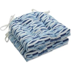 Set Of 2 Outdoor/Indoor Deluxe Tufted Chair Pads Nevis Waves - Pillow Perfec -Outdoor Garden Store GUEST 1f239dac 50b3 43a1 997f 8980e448f3eb