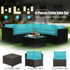 Tangkula 6 PCS Patio Rattan Furniture Set Outdoor Wicker Conversation Sofa Set W/Tempered Glass Coffee Table 18 Tangkula 6 PCS Patio Rattan Furniture Set Outdoor Wicker Conversation Sofa Set W/Tempered Glass Coffee Table -Outdoor Garden Store GUEST 1f355733 5c9c 4007 ac05 b84434ede723