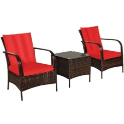 Costway 3 PCS Patio Wicker Rattan Furniture Set Coffee Table & 2 Rattan Chair W/Cushions -Outdoor Garden Store GUEST 1f43397a b085 4176 b188 12f93bb89f46