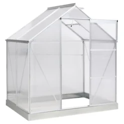 Outsunny Polycarbonate Greenhouse With Aluminum Frame, Walk-in Garden Greenhouse Kit With Adjustable Roof Vent, Rain Gutter And Sliding Door For Winter, Silver -Outdoor Garden Store GUEST 1f59556d 2451 4bca 9edc 472a9f08f318