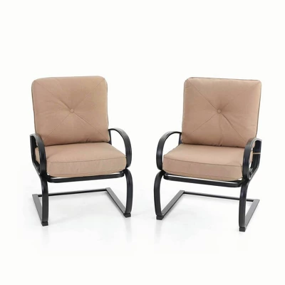 Captiva Designs 7pc Outdoor Dining Set With C-Spring Motion Chairs & Metal Table With Umbrella Hole 4 Captiva Designs 7pc Outdoor Dining Set With C-Spring Motion Chairs & Metal Table With Umbrella Hole - Image 4