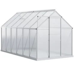Outsunny Aluminum Greenhouse, Polycarbonate Walk-in Garden Greenhouse Kit With Adjustable Roof Vent, Rain Gutter And Sliding Door For Winter, Silver -Outdoor Garden Store GUEST 1fc6468a 5de9 4cd2 bdba 40c4660fbc53