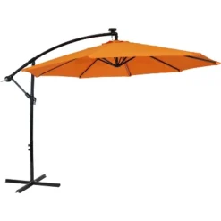 Sunnydaze Decor Sunnydaze Outdoor Steel Cantilever Offset Patio Umbrella With Solar LED Lights, Air Vent, Crank, And Base - 9' -Outdoor Garden Store GUEST 204c5721 67e8 4902 9c18 be4757ce8328