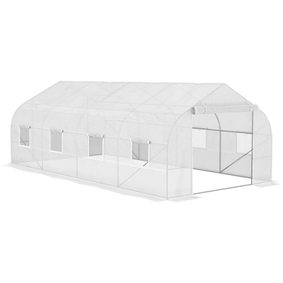 Outsunny 19.5' X 9.8' X 6.9' Walk-In Greenhouse, Outdoor Gardening Canopy Hot House With 8 Roll-up Windows, Zippered Door & Weather Cover, Steel White 5 Outsunny 19.5' X 9.8' X 6.9' Walk-In Greenhouse, Outdoor Gardening Canopy Hot House With 8 Roll-up Windows, Zippered Door & Weather Cover, Steel White - Image 5