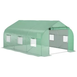 Outsunny 9.8' X 11.4' X 6.8' Outdoor Walk-In Tunnel Greenhouse Hot House With Roll-up Windows, Zippered Door, PE Cover, Green -Outdoor Garden Store GUEST 205112cd bc2a 4564 9861 5f5e7a8e55dc