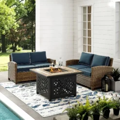 3pc Bradenton Outdoor Steel Fire Pit Set With 2 Loveseats Navy/Weathered Brown - Crosley 11 3pc Bradenton Outdoor Steel Fire Pit Set With 2 Loveseats Navy/Weathered Brown - Crosley -Outdoor Garden Store GUEST 2094d08d 0760 4678 86a6 658c345ff888