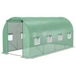 Outsunny Extra-Large Walk-in Tunnel Hoop Greenhouse, PE Cover, Steel, Roll-Up Zipper Door & Windows For Flowers, Vegetables, Tropical Plants, Green -Outdoor Garden Store GUEST 20f3576e 8bfd 4546 a7cc 000c161d4e0d