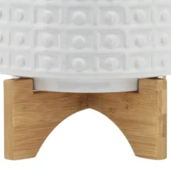 Sagebrook Home Dot Pattern Round Ceramic Planter Pot With Wood Stand White -Outdoor Garden Store GUEST 20f86ae8 326b 4dca bc96 41f3c65f4ae1