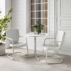Ridgeland 3pc Outdoor Bistro Set With Table & 2 Chairs - White - Crosley -Outdoor Garden Store GUEST 217a26b8 bfe3 44ae 89d4 176d626b9b35