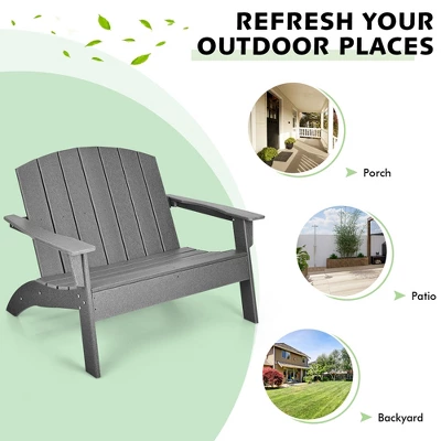 Costway Patio Adirondack Chair Loveseat Bench HDPE Weather Resistant Deck Grey 3 Costway Patio Adirondack Chair Loveseat Bench HDPE Weather Resistant Deck Grey - Image 3
