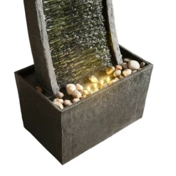 37.8" Modern Curved Indoor/Outdoor Waterfall Fountain With LED Lights - Slate - Teamson Home -Outdoor Garden Store GUEST 2320a10b 4ab2 4079 b6c2 57a51205e643
