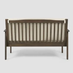 Casa Acacia Wood Loveseat - Gray/Cream - Christopher Knight Home -Outdoor Garden Store GUEST 235a9aca 7146 45eb 8f37 ef7c7bfa7acb