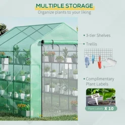 Outsunny 8' X 6' X 7' Walk-in Greenhouse, 18 Shelf Hot House, Roll Up Zipper Door, UV Protective For Flowers, Herbs, Vegetables, Green -Outdoor Garden Store GUEST 2366adfc 5806 4c5a 8cfc f2831c6c7662