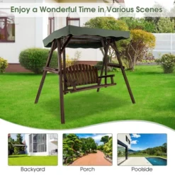 Costway 2 Person Wooden Garden Swing Bench Chair W/ Adjustable Canopy For Garden Porch -Outdoor Garden Store GUEST 23ad83bf 4413 4c36 901a 689681dd0956