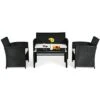 Costway 4PCS Patio Rattan Wicker Furniture Conversation Set Cushioned Sofa Table