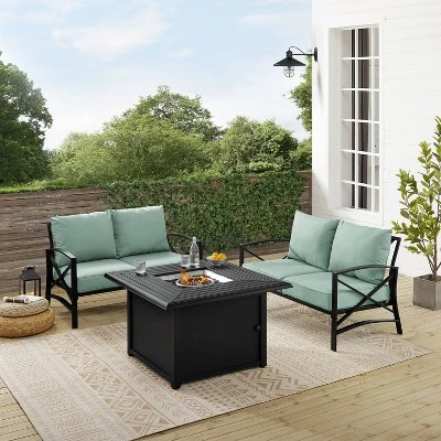 Kaplan 3pc Outdoor Conversation Set With Fire Table & 2 Loveseats - Mist - Crosley 4 Kaplan 3pc Outdoor Conversation Set With Fire Table & 2 Loveseats - Mist - Crosley - Image 4