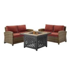 3pc Bradenton Outdoor Steel Fire Pit Set With 2 Loveseats Sangria/Weathered Brown - Crosley -Outdoor Garden Store GUEST 2619449c 3700 4109 9621 35b472dbfc3f