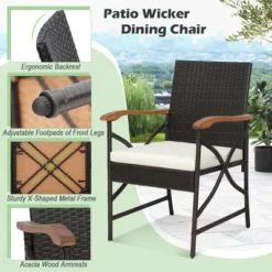 Costway 7 PCS Patio Rattan Dining Set Acacia Wood Table 6 Wicker Chairs With Umbrella Hole -Outdoor Garden Store GUEST 26c0fb63 af8b 4efe bcb1 27b72afd4048