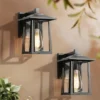 2pk 11" Metal/Glass Square Outdoor Wall Lights Matte Black - LNC