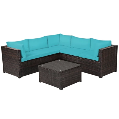 Tangkula 6 PCS Patio Rattan Furniture Set Outdoor Wicker Conversation Sofa Set W/Tempered Glass Coffee Table 11 Tangkula 6 PCS Patio Rattan Furniture Set Outdoor Wicker Conversation Sofa Set W/Tempered Glass Coffee Table - Image 11