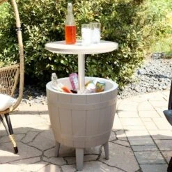 Sunnydaze Decor Sunnydaze Faux Wood Design Patio Bar Cooler Table With Height-Adjustable Tabletop - Driftwood -Outdoor Garden Store GUEST 28071ff6 5ed6 433c ba59 16a617fbbeb3