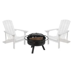 Merrick Lane Ayala 3 Piece Outdoor Leisure Set With Set Of 2 Poly Resin Adirondack Chairs And Star And Moon Iron Fire Pit -Outdoor Garden Store GUEST 28c0f3af 11f6 4a8b 8c3b 857b436267d4