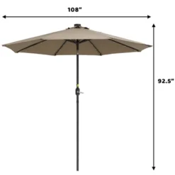9' X 9' Solar LED Patio Umbrella With Tilt Adjustment And Crank Lift Brown - Wellfor -Outdoor Garden Store GUEST 293d2c53 1ee6 4adc 8699 9d220c5f0c9a