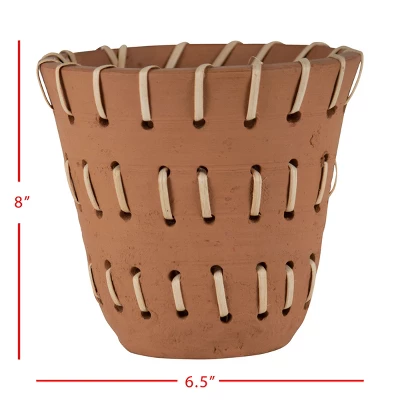 Natural Handthrown Terracotta Planter With Woven Rattan Accents - Foreside Home & Garden 3 Natural Handthrown Terracotta Planter With Woven Rattan Accents - Foreside Home & Garden - Image 3
