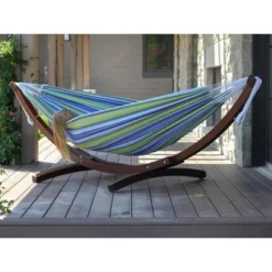 The Hamptons Collection 102” Blue And Green Striped Brazilian Style Hammock With Stand -Outdoor Garden Store GUEST 2a153e77 60e7 421b ba6b 1e765cf3bd5b