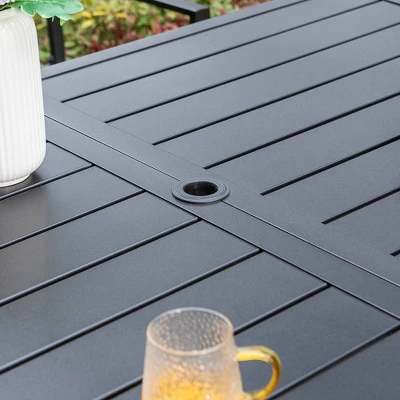 7pc Patio Dining Set With Steel Table With Umbrella Hole & Metal Padded Arm Chairs - Captiva Designs 3 7pc Patio Dining Set With Steel Table With Umbrella Hole & Metal Padded Arm Chairs - Captiva Designs - Image 3