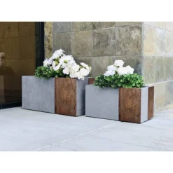 Set Of 2 Rectangular Concrete/Fiberglass Elegant Indoor/Outdoor Planters Timber Ridge - Rosemead Home & Garden, Inc. -Outdoor Garden Store GUEST 2a471cfe 6431 491b ae85 b3c9cebe9f23