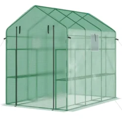Outsunny 2-Tier Shelf Greenhouse With Door, Windows, PE Cover, Steel Frame For Outdoor Garden Plant & Plant Use, 84.25" X 56.25" X 76.75", Green -Outdoor Garden Store GUEST 2aa9c024 846e 4d79 a50c 9064ceb9de49