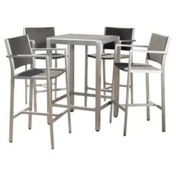 Cape Coral 5pc All-Weather Wicker/Metal Patio Bar Set With 4 Stools - Gray - Christopher Knight Home